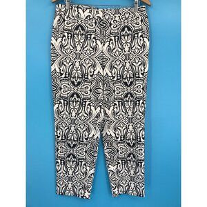 St. John Collection Emma Cotton Sateen Ankle Pant White Black Scroll Print Size